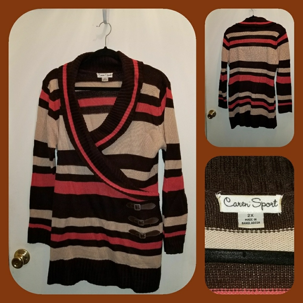 Caren Sport Orange and Brown Striped Sweater